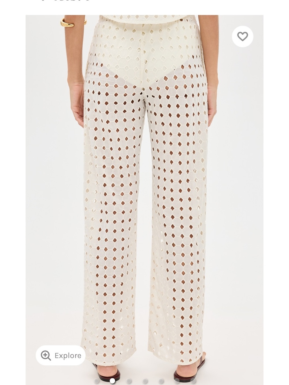 LEBOP Eyelet Wide-Leg Pants & crop top Set in Cream - Picture 2 of 10
